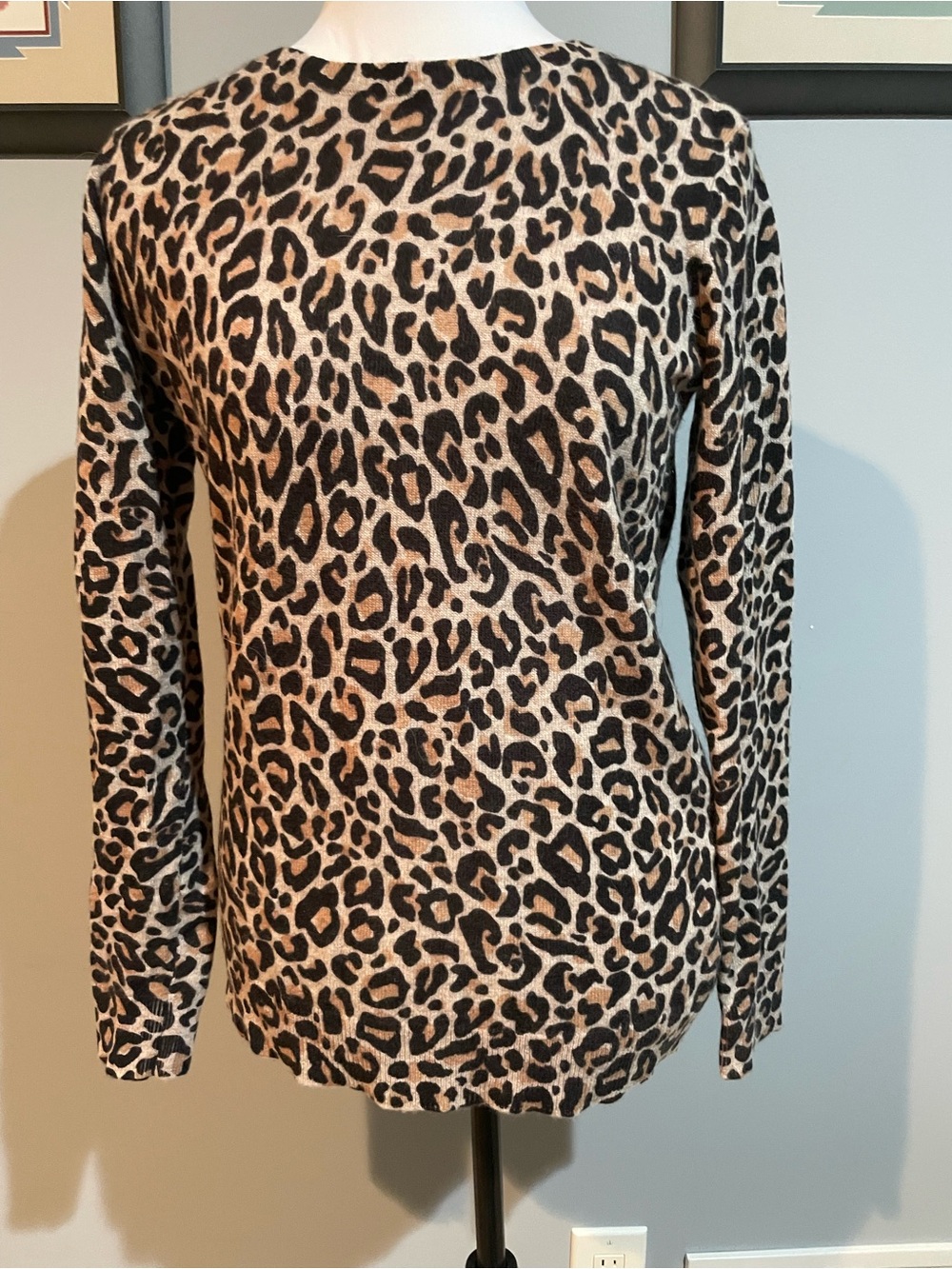 Charter Club Cashmere Size S Leopard Print Crewneck Sweater - Black & Tan